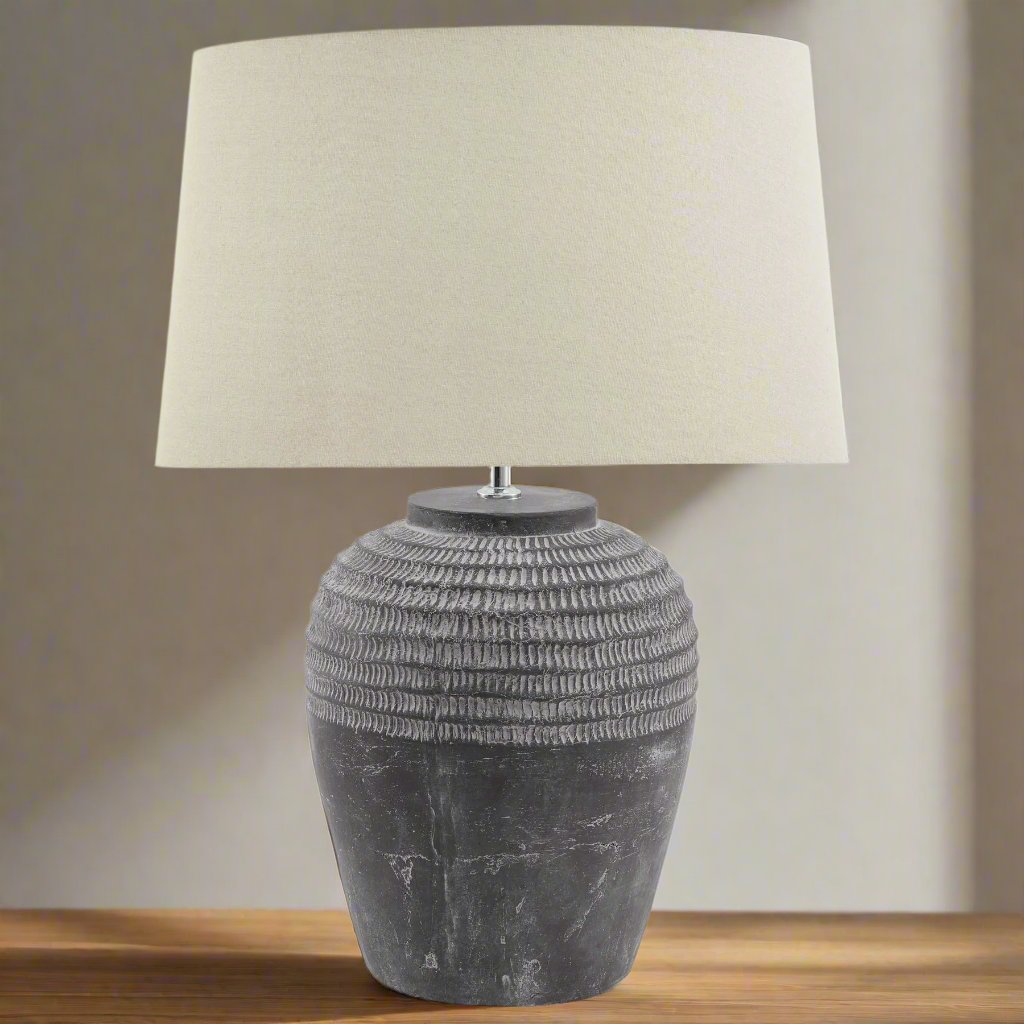 Amalfi Grey Stone Carved Lamp