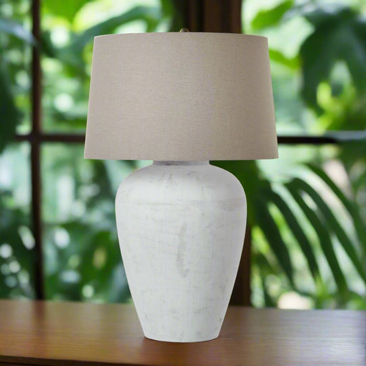 Athena Aged Stone Tall Table Lamp With Linen Shade