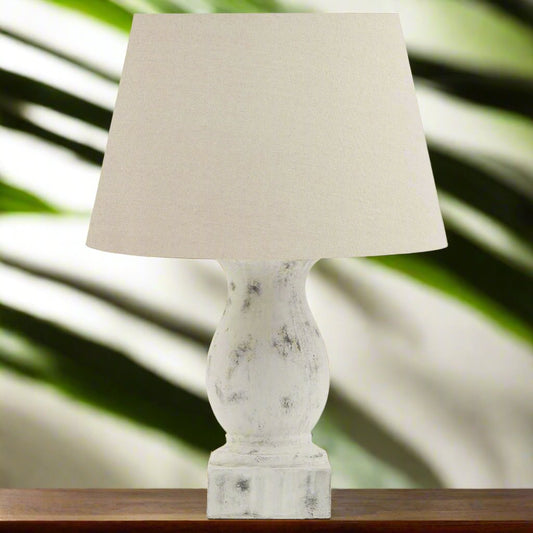 Darcy Antique White Pillar Table Lamp With Linen Shade