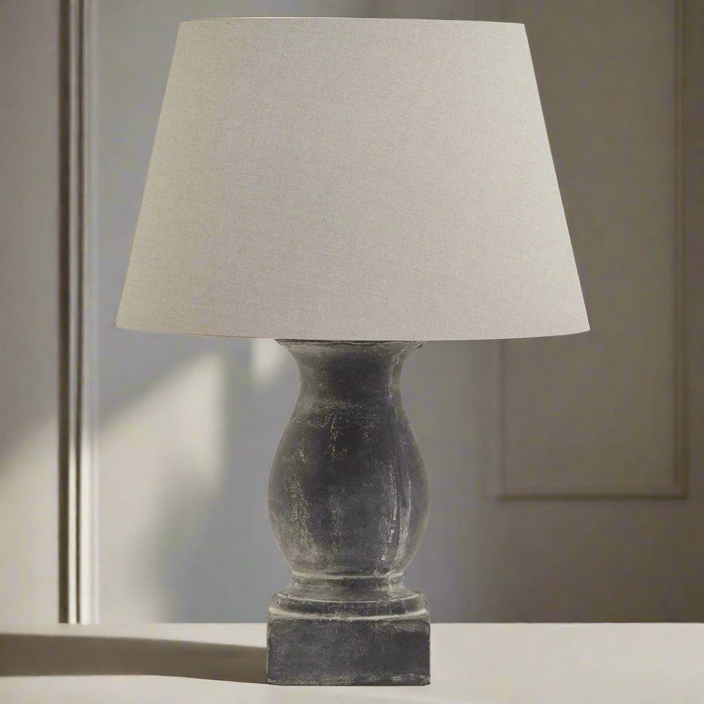 Amalfi Grey Pillar Table Lamp With Linen Shade