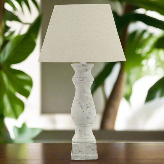 Darcy Antique White Candlestick Table Lamp With Linen Shade