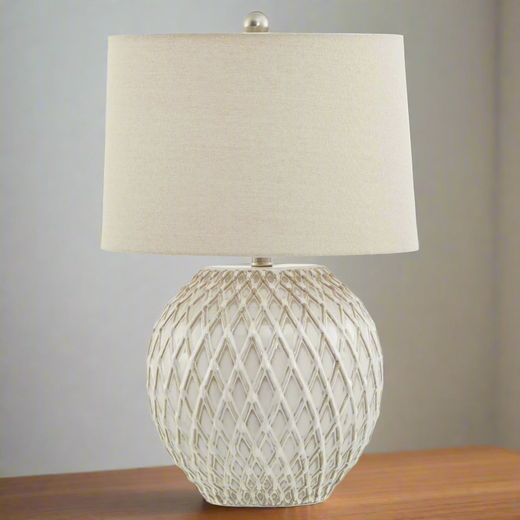 Lattice Ceramic Table Lamp With Linen Shade