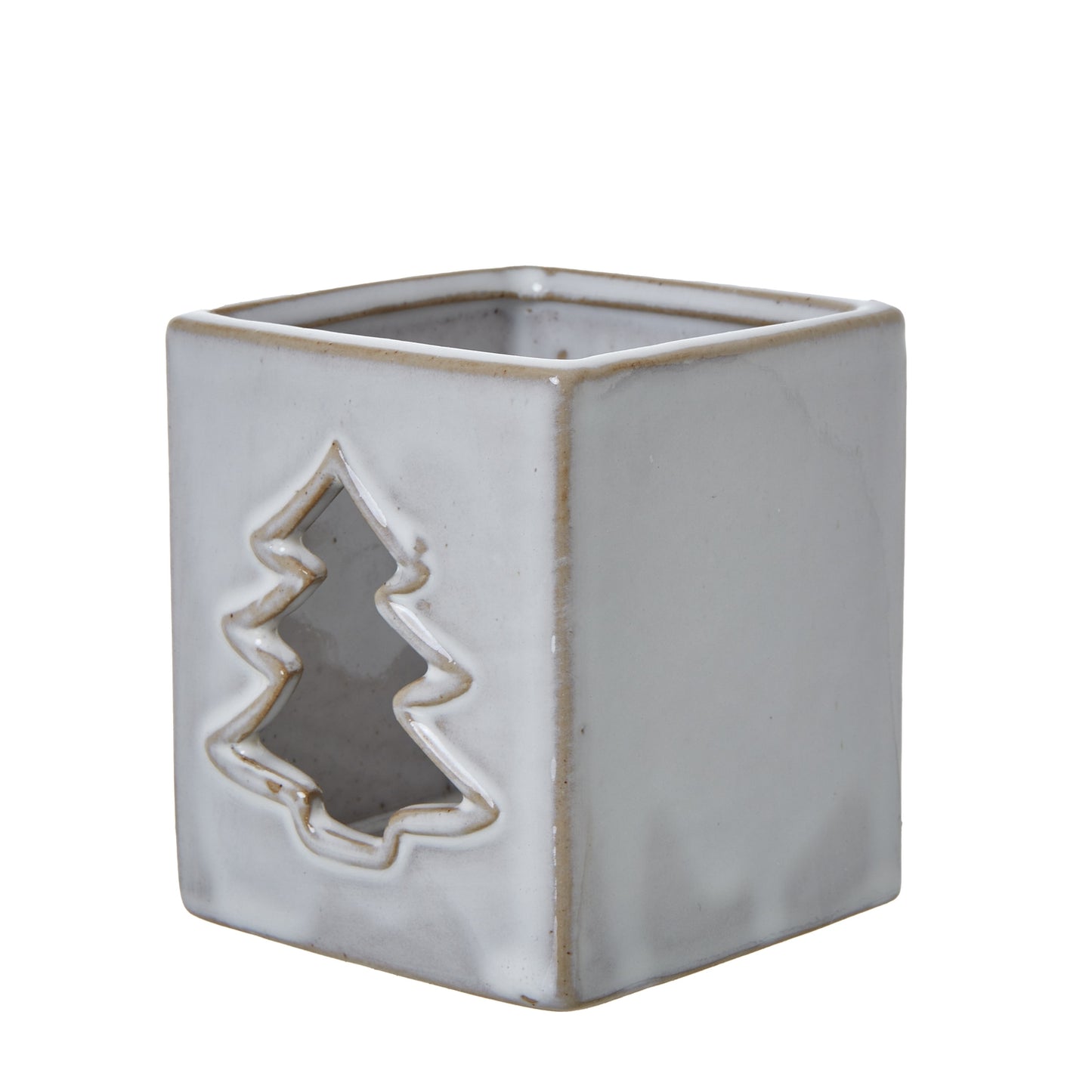 White Ceramic Tree Cut-Out Square Tealight Holder