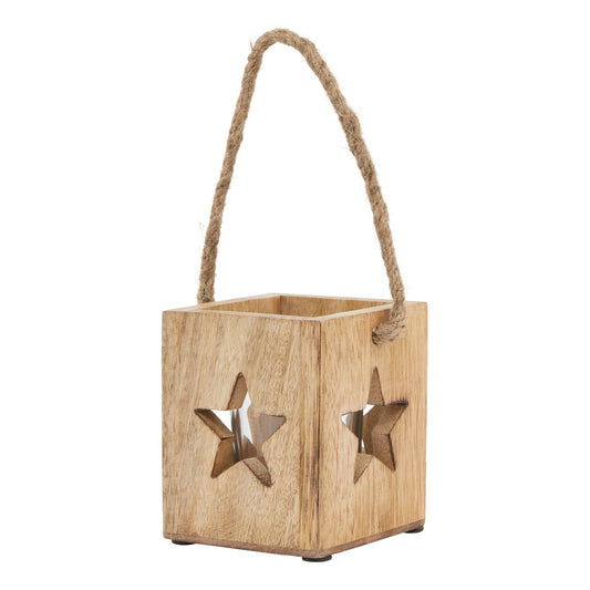 Natural Wooden Small Star Tealight Candle Holder