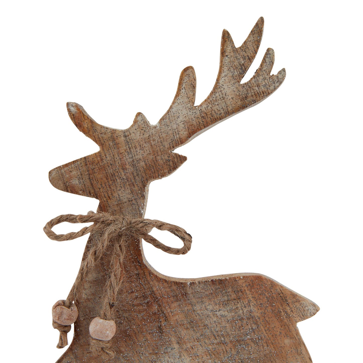 White Wash Collection Wooden Sparkle Reindeer Decoration