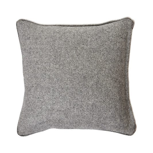 Grey Herringbone Pure Wool Cushion With Piped Edge