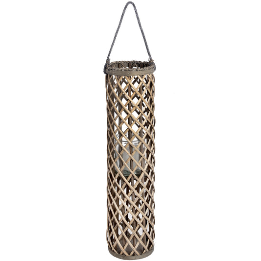 Large Wicker Lantern with Glass Hurricane