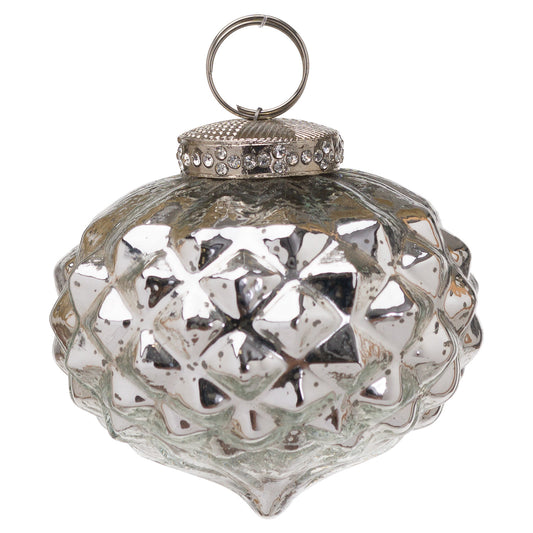 The Noel Collection Silver Textured Small Hanging Bauble