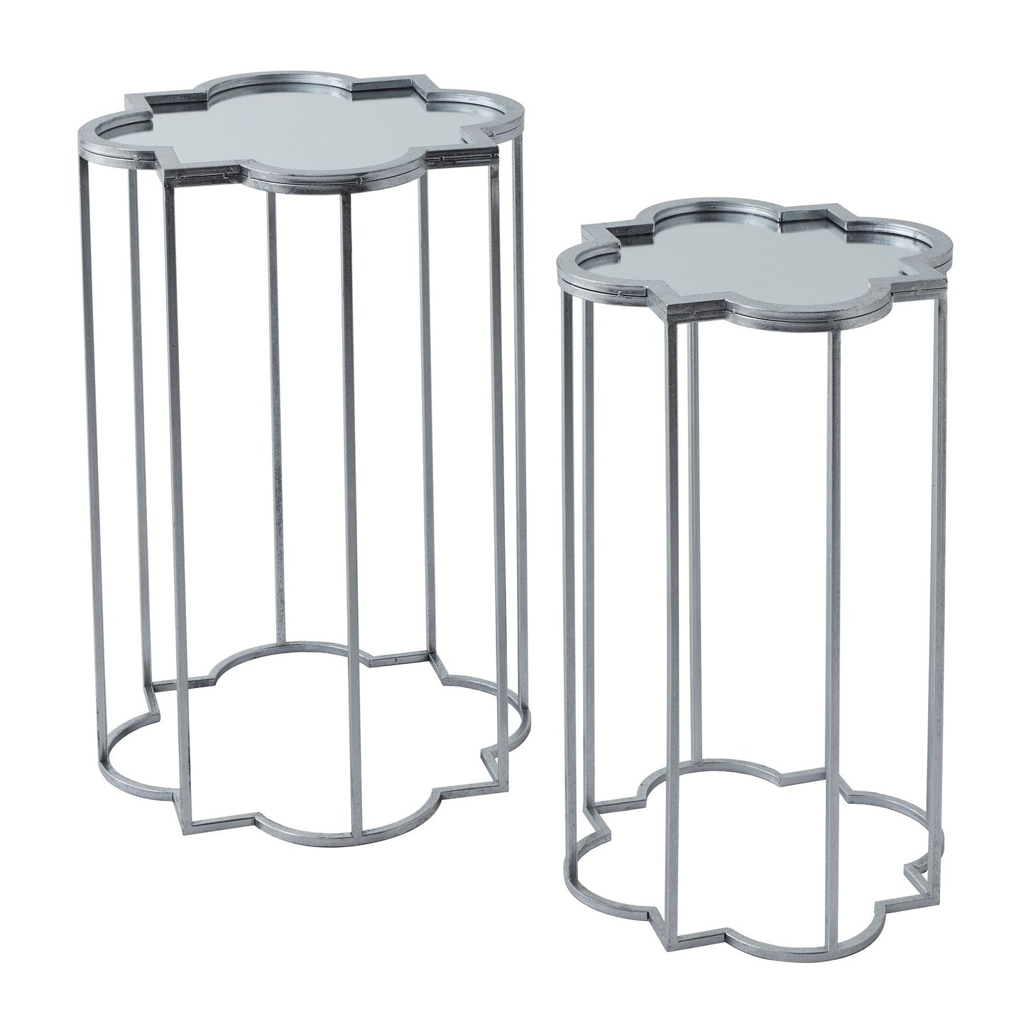 Quarter Foil Mirrored Set Of Two Side Tables